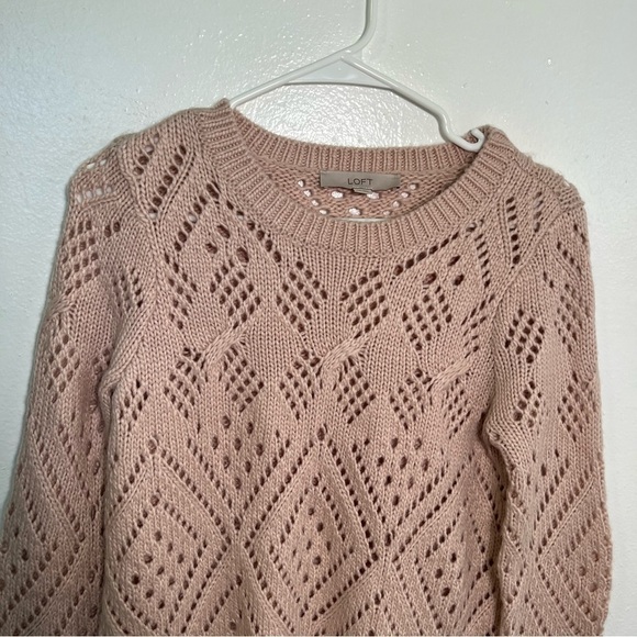 Loft Crewneck Sweater Light Pink Loose Knit - Picture 4 of 13